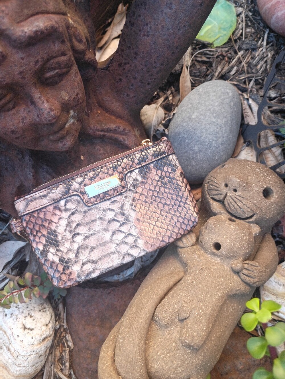 Dune Of London Snakeskin Coin Bag in Brown with Gold Hardware 5.5x3.5